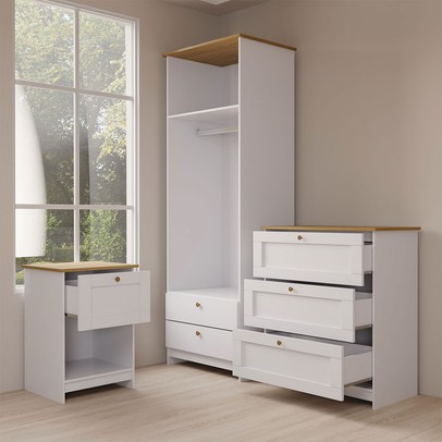 Quarto Completo Solteiro Americano 2 Portas 7 Gavetas Branco/Ipê - Panorama Móveis