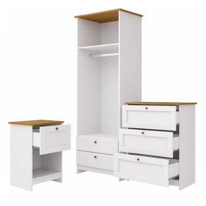 Quarto Completo Solteiro Americano 2 Portas 7 Gavetas Branco/Ipê - Panorama Móveis