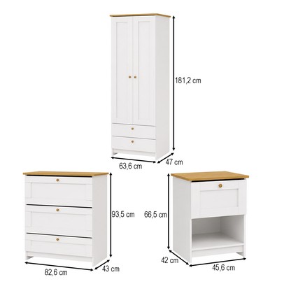 Quarto Completo Solteiro Americano 2 Portas 7 Gavetas Branco/Ipê - Panorama Móveis