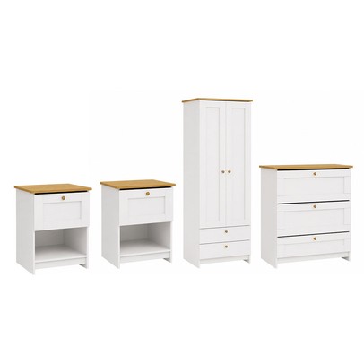 Quarto Completo Solteiro Americano 2 Portas 7 Gavetas Branco/Ipê - Panorama Móveis