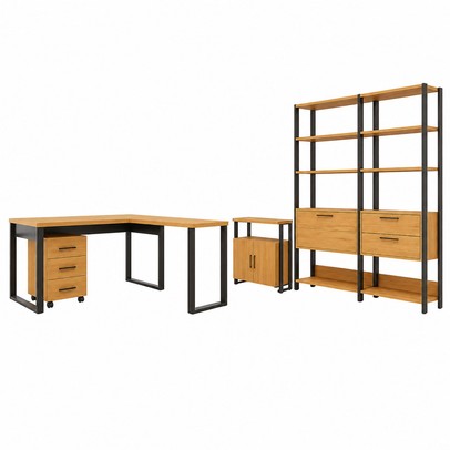 Escritório Completo Office 3 Portas 5 Gavetas 100% Mdf Freijó/Preto - Panorama Móveis
