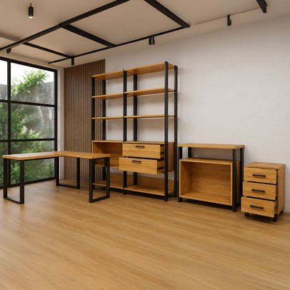 Escritório Completo Office 3 Portas 5 Gavetas 100% Mdf Freijó/Preto - Panorama Móveis