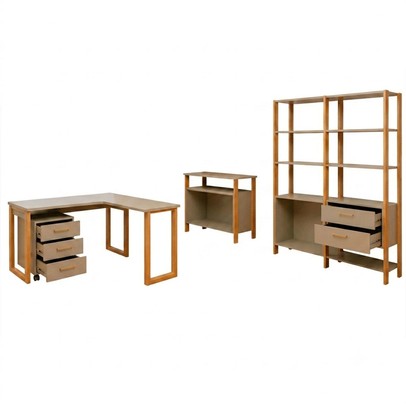 Escritório Completo Office 3 Portas 5 Gavetas 100% Mdf Off White/Freijó - Panorama Móveis