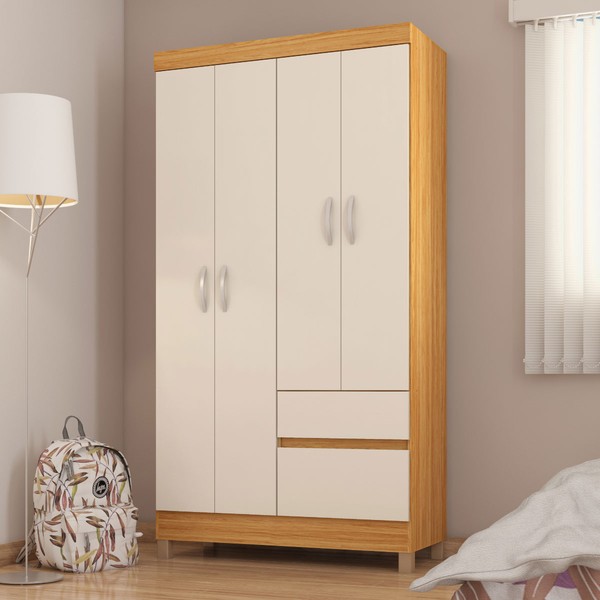 Guarda-Roupa Lótus 4 Portas 2 Gavetas Cinamon/Off White - Demóbile