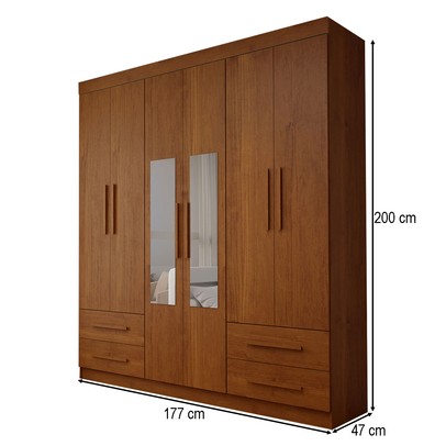 Guarda-Roupa Infantil Lisboa 6 Portas 4 Gavetas com Espelho Cinamomo - Panorama Móveis