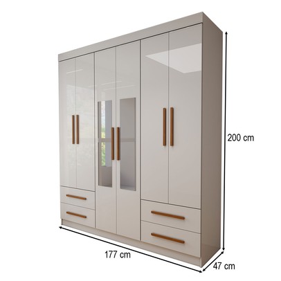 Guarda-Roupa Infantil Lisboa 6 Portas 4 Gavetas com Espelho Branco - Panorama Móveis