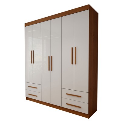 Guarda-Roupa Infantil Lisboa 6 Portas 4 Gavetas Cinamomo/Branco - Panorama Móveis