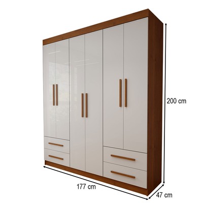 Guarda-Roupa Infantil Lisboa 6 Portas 4 Gavetas Cinamomo/Branco - Panorama Móveis