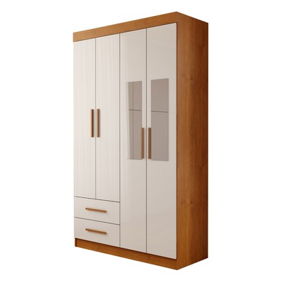 Guarda-Roupa Infantil Lisboa 4 Portas 2 Gavetas com Espelho Cinamomo/Branco - Panorama Móveis
