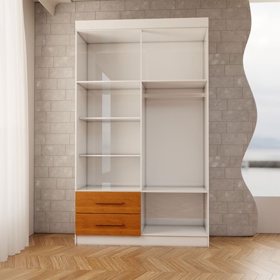Guarda-Roupa Infantil Lisboa 4 Portas 2 Gavetas com Espelho Branco/Cinamomo - Panorama Móveis