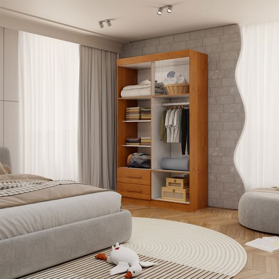 Guarda-Roupa Infantil Lisboa 4 Portas 2 Gavetas com Espelho Cinamomo - Panorama Móveis