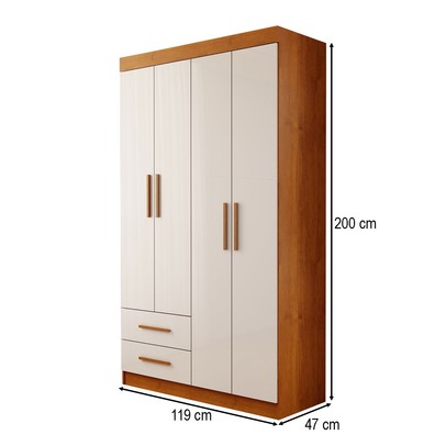 Guarda-Roupa Infantil Lisboa 4 Portas 2 Gavetas Cinamomo/Branco - Panorama Móveis