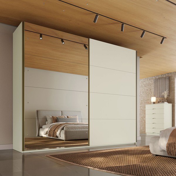Guarda-Roupa Casal Hanover 2 Portas 6 Gavetas 100% Mdf com Espelho Flex Off White/Peroba - Mademarques