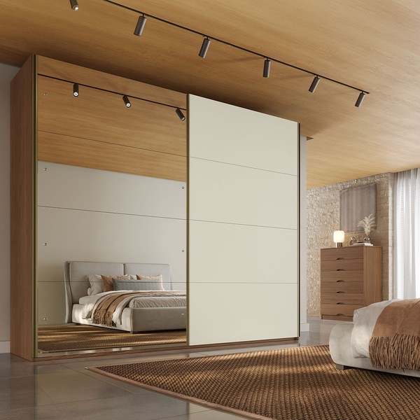 Guarda-Roupa Casal Hanover 2 Portas 6 Gavetas 100% Mdf com Espelho Flex Castanho/Off White - Mademarques