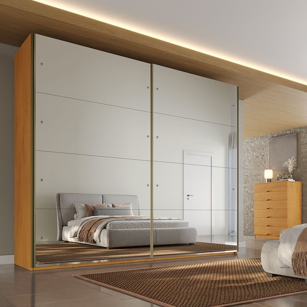 Guarda-Roupa Casal  Hanover 2 Portas 6 Gavetas com Espelho 100% Mdf Peroba/Off White - Mademarques