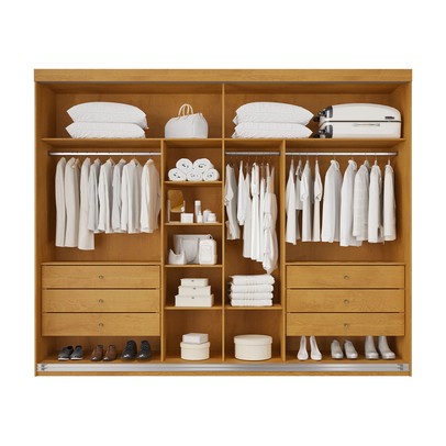 Guarda-Roupa Casal  Hanover 2 Portas 6 Gavetas com Espelho 100% Mdf Peroba/Off White - Mademarques