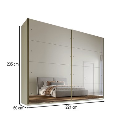 Guarda-Roupa Casal  Hanover 2 Portas 6 Gavetas com Espelho 100% Mdf Off White/Peroba - Mademarques