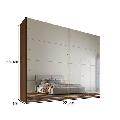 Guarda-Roupa Casal  Hanover 2 Portas 6 Gavetas com Espelho 100% Mdf Castanho/Off White - Mademarques