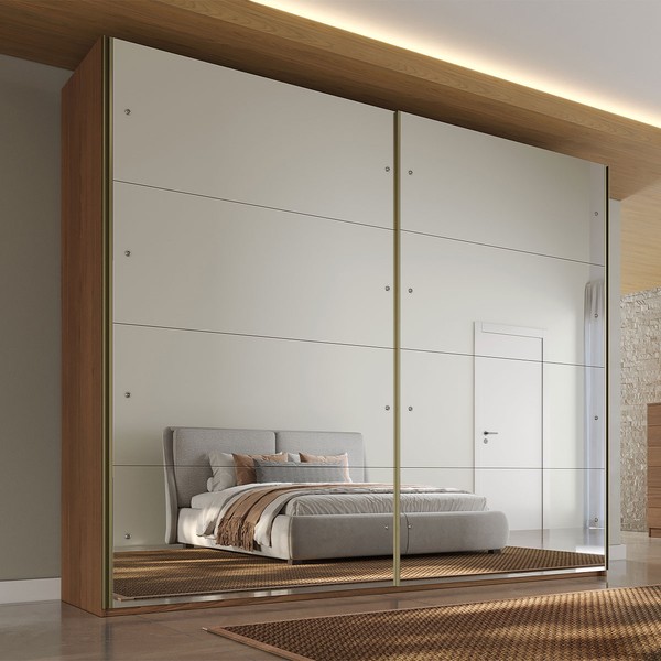 Guarda-Roupa Casal  Hanover 2 Portas 6 Gavetas com Espelho 100% Mdf Castanho/Off White - Mademarques