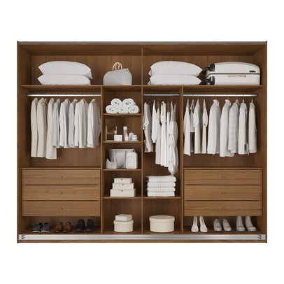 Guarda-Roupa Casal  Hanover 2 Portas 6 Gavetas com Espelho 100% Mdf Castanho/Off White - Mademarques