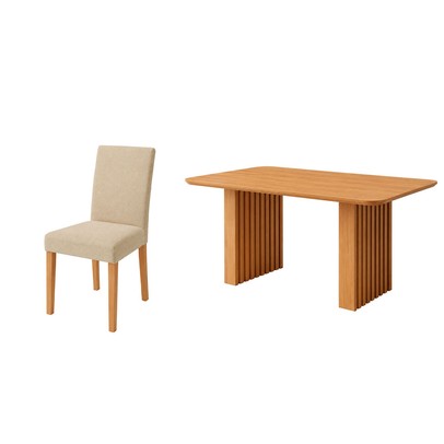 Mesa de Jantar 4 Lugares Orlando Ripado 180 Cm Cinamomo/Gengibre - Panorama Moveis
