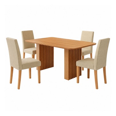 Mesa de Jantar 4 Lugares Orlando Ripado 180 Cm Cinamomo/Gengibre - Panorama Moveis