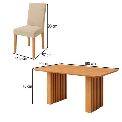Mesa de Jantar 4 Lugares Orlando Ripado 180 Cm Cinamomo/Gengibre - Panorama Moveis