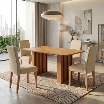 Mesa de Jantar 4 Lugares Orlando Ripado 180 Cm Cinamomo/Gengibre - Panorama Moveis