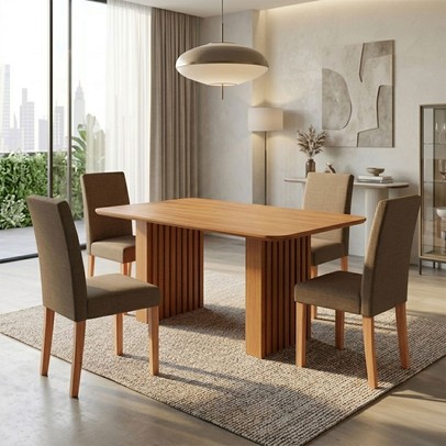 Mesa de Jantar 4 Lugares Orlando Ripado 180 Cm Cinamomo/Mascavo - Panorama Moveis