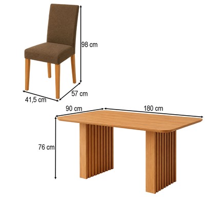 Mesa de Jantar 4 Lugares Orlando Ripado 180 Cm Cinamomo/Mascavo - Panorama Moveis