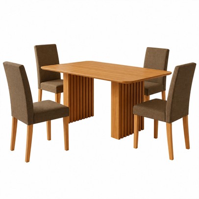 Mesa de Jantar 4 Lugares Orlando Ripado 180 Cm Cinamomo/Mascavo - Panorama Moveis