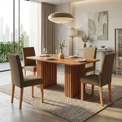 Mesa de Jantar 4 Lugares Orlando Ripado 180 Cm Cinamomo/Mascavo - Panorama Moveis