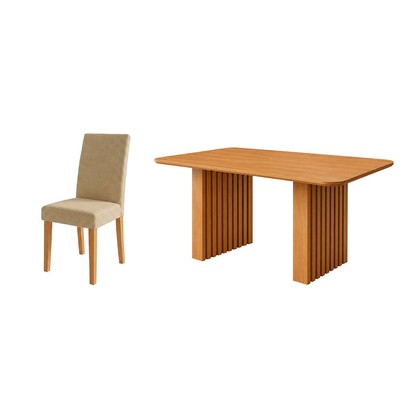 Mesa de Jantar 4 Lugares Orlando Ripado 210 Cm Cinamomo/Gengibre - Panorama Moveis