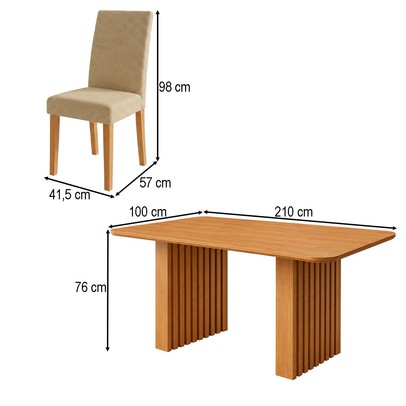 Mesa de Jantar 4 Lugares Orlando Ripado 210 Cm Cinamomo/Gengibre - Panorama Moveis