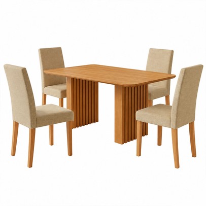 Mesa de Jantar 4 Lugares Orlando Ripado 210 Cm Cinamomo/Gengibre - Panorama Moveis