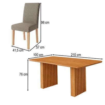 Mesa de Jantar 4 Lugares Orlando Ripado 210 Cm Cinamomo/Mascavo - Panorama Moveis