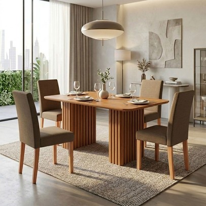 Mesa de Jantar 4 Lugares Orlando Ripado 210 Cm Cinamomo/Mascavo - Panorama Moveis