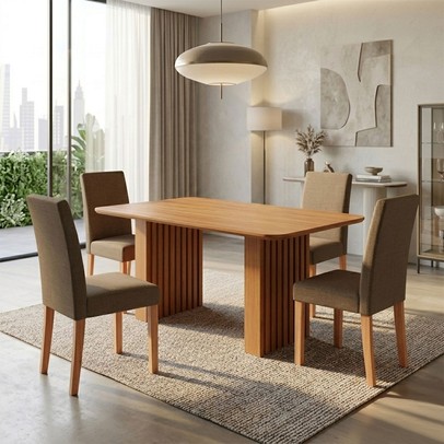 Mesa de Jantar 4 Lugares Orlando Ripado 210 Cm Cinamomo/Mascavo - Panorama Moveis