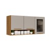 Armário Aéreo Cozinha 120 Cm Rubi 3 Portas com Vidro Fumê Cinamomo/Off White - Pnr Móveis