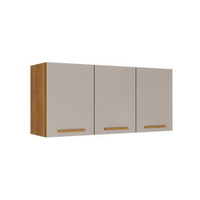 Armário Aéreo Cozinha 120 Cm Rubi 3 Portas Cinamomo/Off White - Pnr Móveis