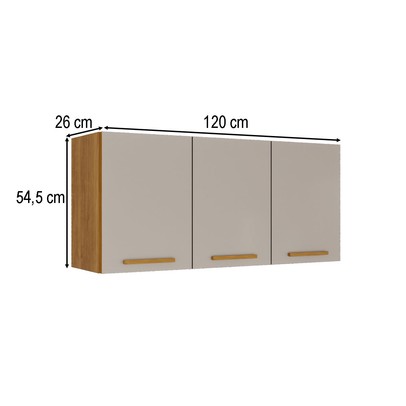 Armário Aéreo Cozinha 120 Cm Rubi 3 Portas Cinamomo/Off White - Pnr Móveis