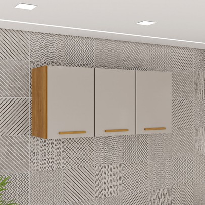 Armário Aéreo Cozinha 120 Cm Rubi 3 Portas Cinamomo/Off White - Pnr Móveis