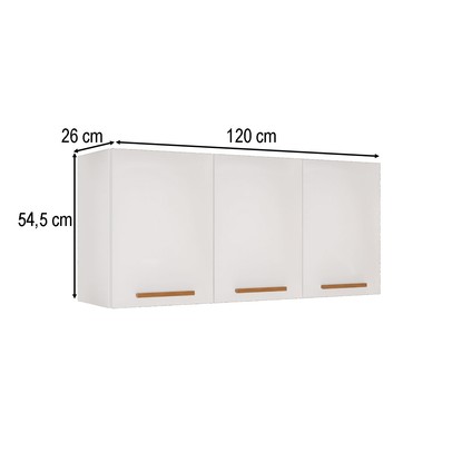 Armário Aéreo Cozinha 120 Cm Rubi 3 Portas Branco/Cinamomo - Pnr Móveis