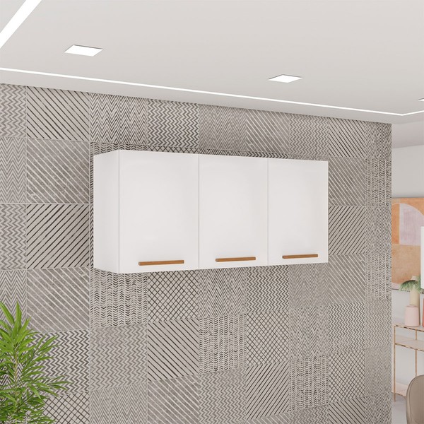 Armário Aéreo Cozinha 120 Cm Rubi 3 Portas Branco/Cinamomo - Pnr Móveis