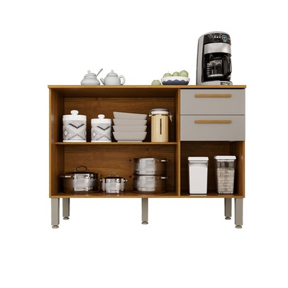 Balcão de Cozinha 120 Cm Rubi 3 Portas 2 Gavetas Cinamomo/Off White - Pnr Móveis