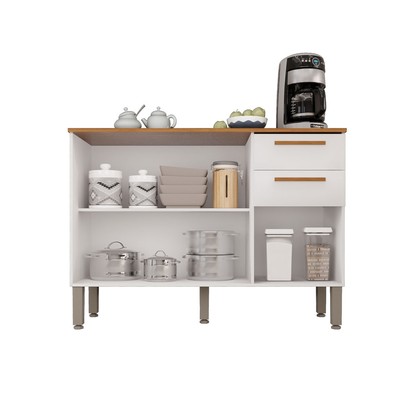 Balcão de Cozinha 120 Cm Rubi 3 Portas 2 Gavetas Branco/Cinamomo - Pnr Móveis