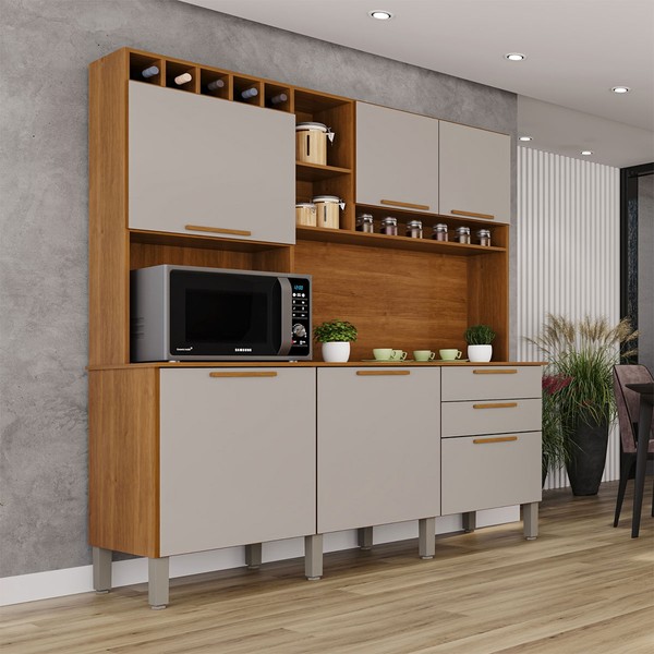Armário de Cozinha Safira 6 Portas 2 Gavetas Cinamomo/Off White - Pnr Móveis