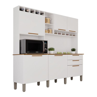 Armário de Cozinha Safira 6 Portas 2 Gavetas Branco/Cinamomo - Pnr Móveis