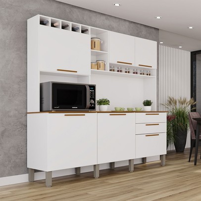 Armário de Cozinha Safira 6 Portas 2 Gavetas Branco/Cinamomo - Pnr Móveis