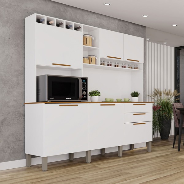 Armário de Cozinha Safira 6 Portas 2 Gavetas Branco/Cinamomo - Pnr Móveis